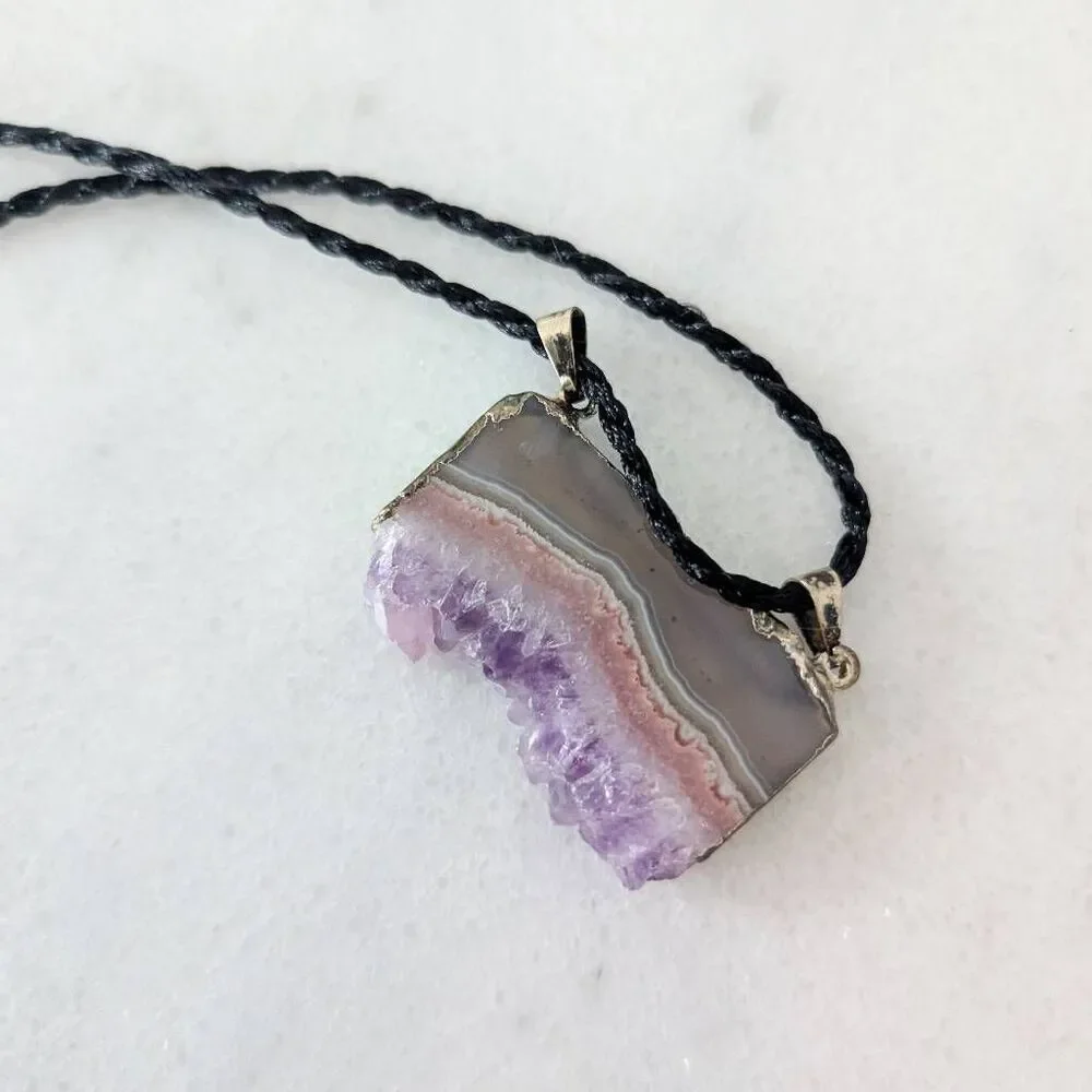Amethyst Slice Crystal Pendant Necklace